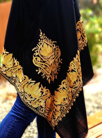Black Shawl with Gold Floral Border