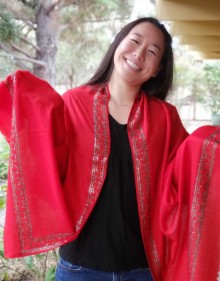 Red Shawl with Swarovski Crystals Border