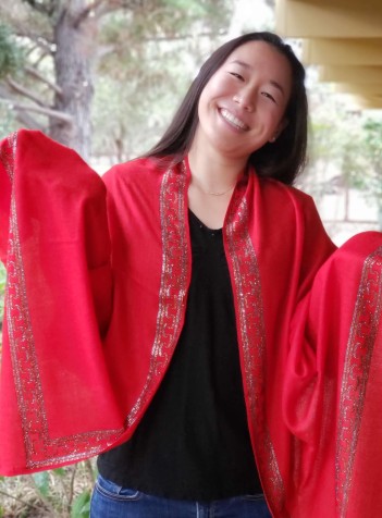 Red Shawl with Swarovski Crystals Border