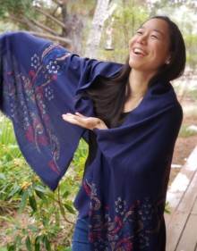 Navy Blue Shawl with Red, Blue and Gold Swarovski Crystals