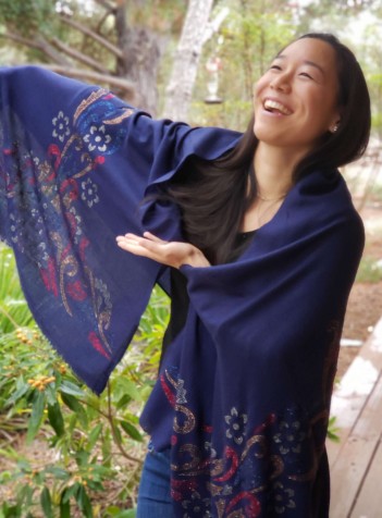 Navy Blue Shawl with Red, Blue and Gold Swarovski Crystals