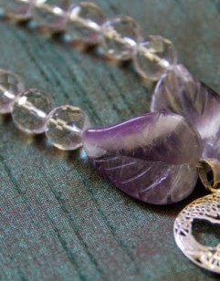 Faceted Clear Quartz with Amethyst Leaves Necklace with Tree of Life Pendant