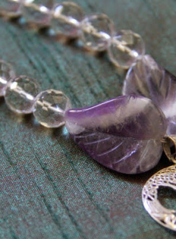 Faceted Clear Quartz with Amethyst Leaves Necklace with Tree of Life Pendant