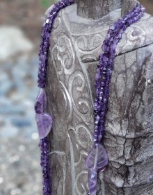 Multi-strand Amethyst Hearts and Leaves Necklace