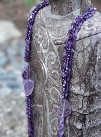 Multi-strand Amethyst Hearts and Leaves Necklace