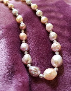 Yangtze Fireball Pearl and Sterling Silver Bead Necklace