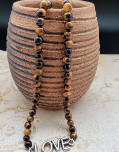 Tiger Eye Necklace with Love Festoon