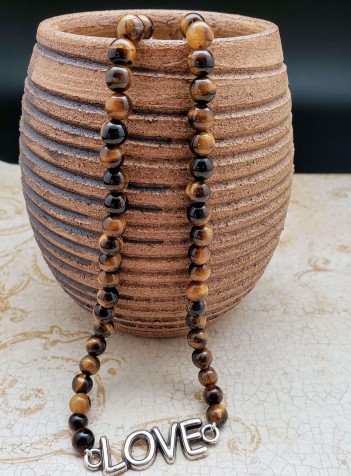 Tiger Eye Necklace with Love Festoon