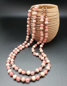 Two-strand Rosewood, Pink Chalcedony and Copper Necklace