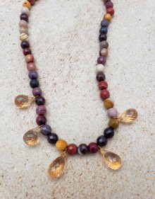 Mookaite Necklace with Citrine Briolette-Cut Citrine, Moonstone Clasp