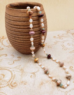 Mookaite, Citrine, Amazonite and Freshwater Pearl Necklace