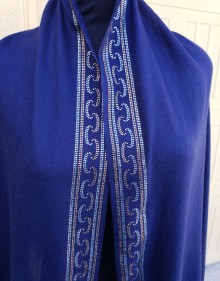 Navy Blue Shawl with Swarovski Crystals Border