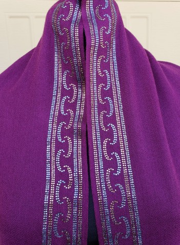 Plum Shawl with Swarovski Crystals Border