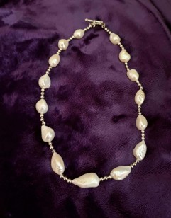 Freshwater Pearl and Sterling Silver Necklace, Rose Clasp