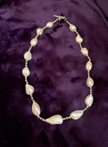 Freshwater Pearl and Sterling Silver Necklace, Rose Clasp