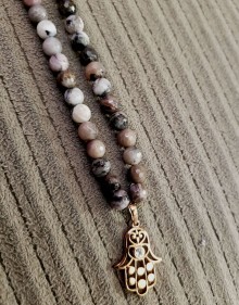 Jasper Necklace with Copper-Plated Hamsa Pendant