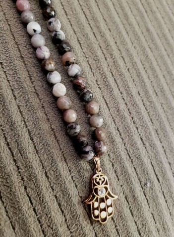 Jasper Necklace with Copper-Plated Hamsa Pendant