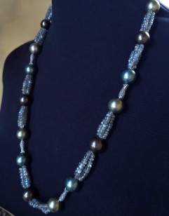Mother of Pearl, Labradorite and Sterling Silver Fish Necklace