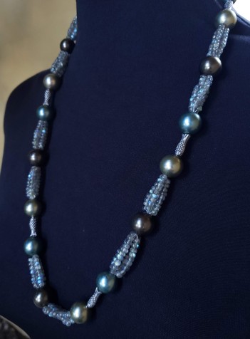 Mother of Pearl, Labradorite and Sterling Silver Fish Necklace