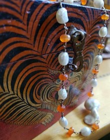 Carnelian and Baroque Pearl Knotted Vermeil Necklace