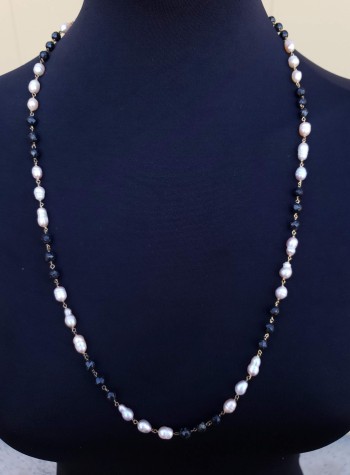 Black Garnet Necklace with Freshwater Pearls