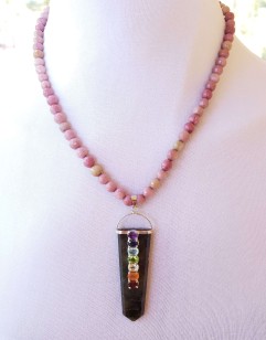 Rhodonite Necklace with Tourmaline Chakra Pendant