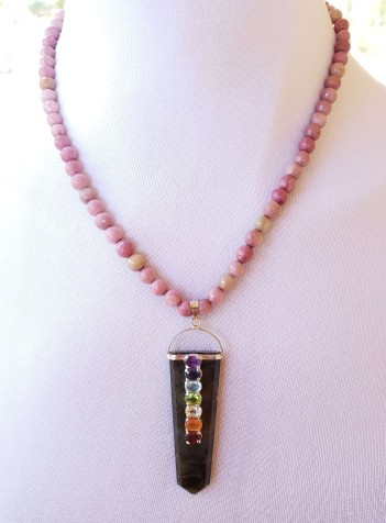 Rhodonite Necklace with Tourmaline Chakra Pendant