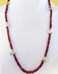 Faceted Garnet and Pewter Bees Necklace