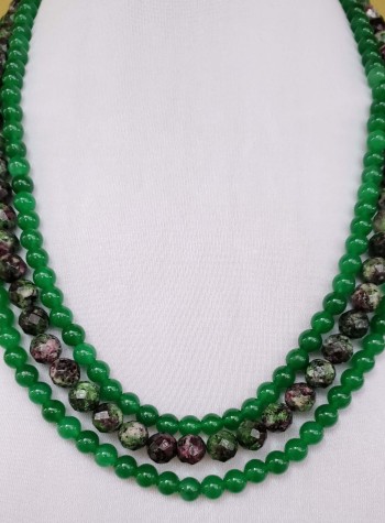 Ruby Zoisite and Green Agate Necklace