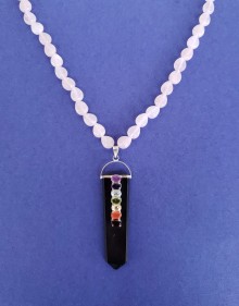 Rose Quartz Necklace with Tourmaline Chakra Stone Pendant