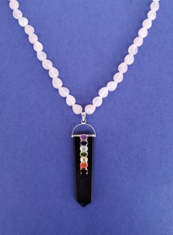 Rose Quartz Necklace with Chakra Pendant