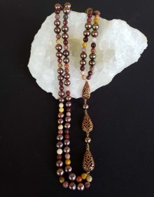 Two-strand Pearl and Mookaite Necklace with Copper Spindle Accents