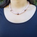 rose quartz pink pearl necklace on model secondary