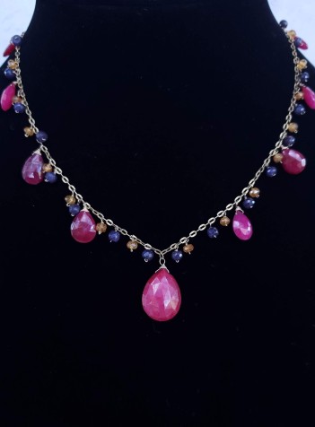 Ruby, Sapphire and Yellow Topaz 14K Gold Necklace