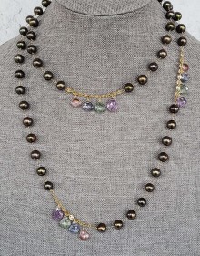 Copper pearl necklace with gems