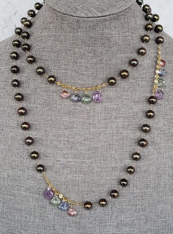 Copper and Pearl Necklace with Gems