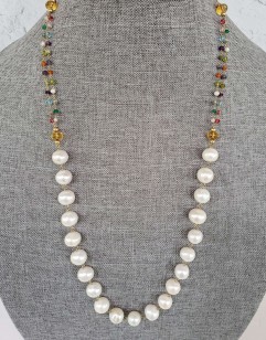 Pearl Necklace with Semiprecious Gemstones