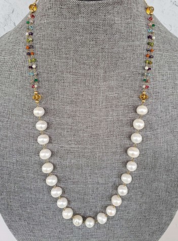 Pearl Necklace with Semiprecious Gemstones