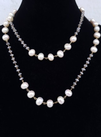 Polynesian Pearl and Herkimer Diamond Necklace (SOLD)        Can be made to order