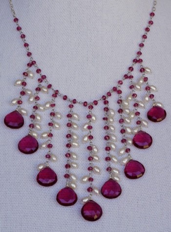 Rubellite and Pearl Necklace