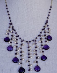 Amethyst and Pearl Necklace on display