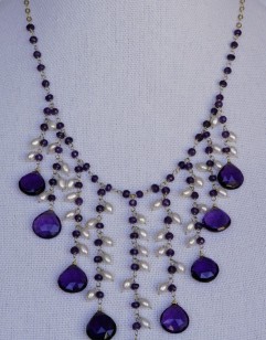 Amethyst and Pearl Necklace on display