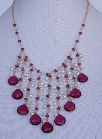 Rubellite, Ruby and Herkimer Diamond Necklace