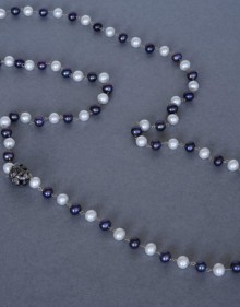 Blue and white pearls with black diamonds necklace