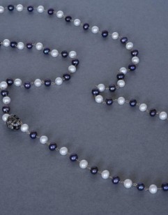 Blue and white pearls with black diamonds necklace