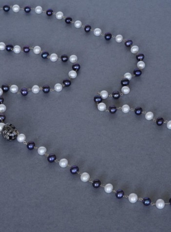 Blue and white pearls with black diamonds