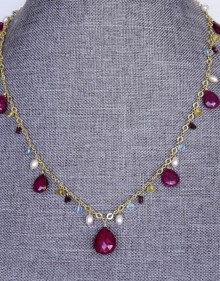 Ruby, Pearl, Aquamarine and Citrine Necklace - healing gemstone jewelry