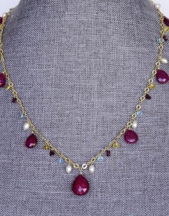 Ruby, Pearl, Aquamarine and Citrine Necklace