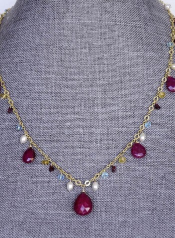 Ruby Pearl Aquamarine and Citrine Necklace (SOLD, can be made to order)