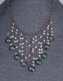 Green Amethyst, Pink Topaz and Pearl Necklace